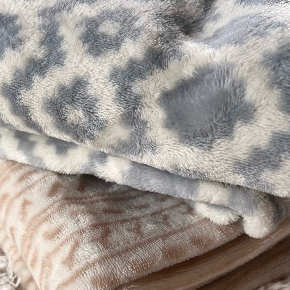 Set of 2 Soft Plush Baby Blankets Neutral tones in Gray & Light Taupe 30” x 36”